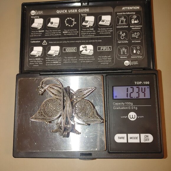 Filigree Butterfly Pendant Wheat Necklace Vintage Sterling Silver 925 From Turke - Picture 2 of 16